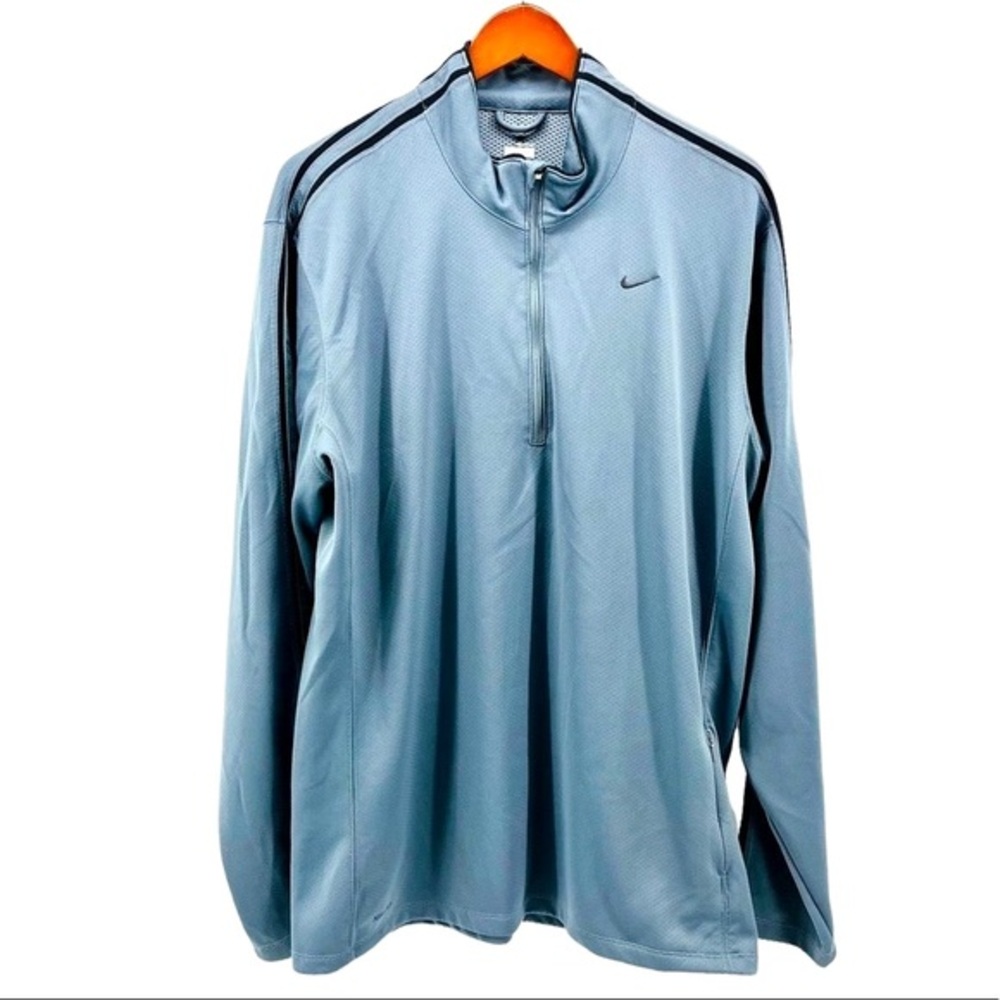 Nike Fit Dry Mens Quarter Zip Pullover Shirt Gray Black Striped Sleeves size XL